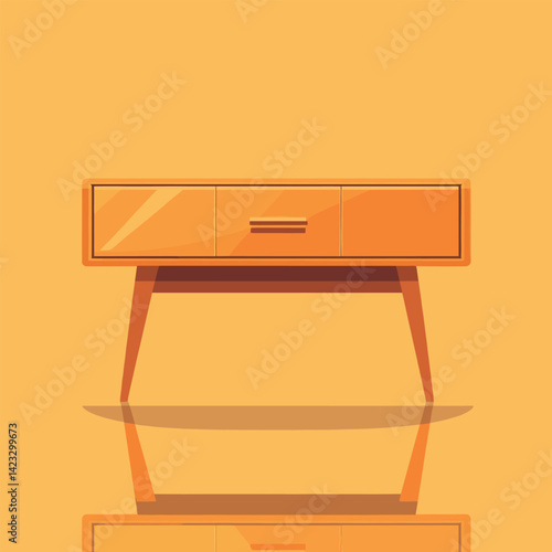 Minimalist orange sideboard against yellow background with reflection