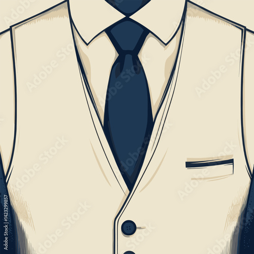 Navy tie and cream suit vest illustration - formal menswear fashion