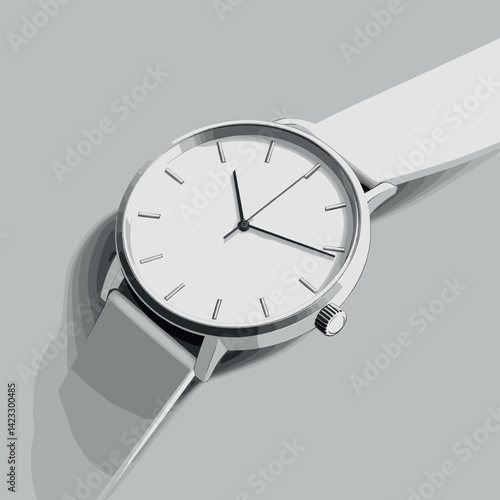 Minimalist white wristwatch with sleek design and silver accents on grey background