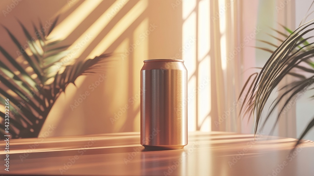 Fototapeta premium The image features a watermelon-flavored can, fresh fruit, in an outdoor scene