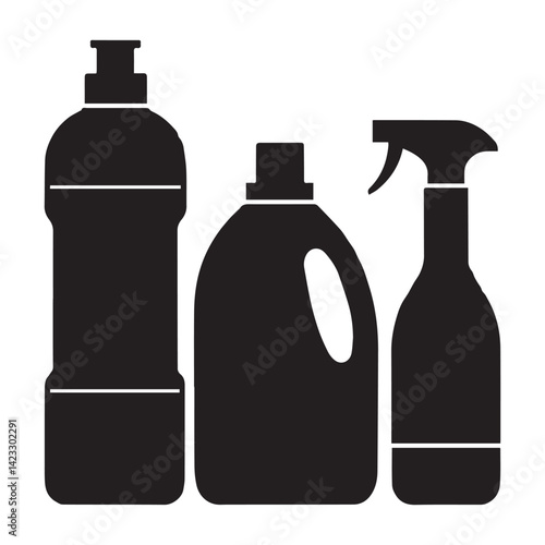 Detergent bottle cleaner bleach disinfectants antiseptic isolated Vectors silhouette  White Background.
