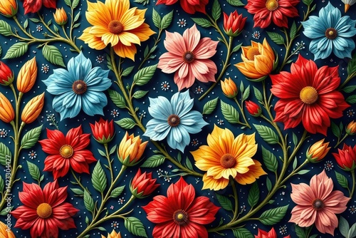 Intricate floral tapestry, rich textures, seamless repeat, design element, background, tapestry pattern