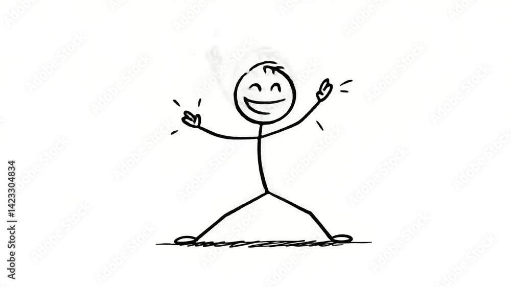 Simple stick figure character expressing joy and excitement in a minimalist design Simple stick figure character expressing joy and excitement in a minimalist design