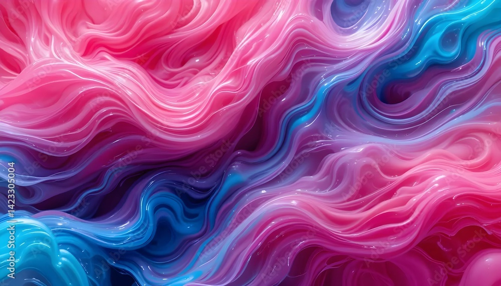 Fototapeta premium Abstract fluid art with swirling pink blue and purple hues in a glossy dynamic flow.