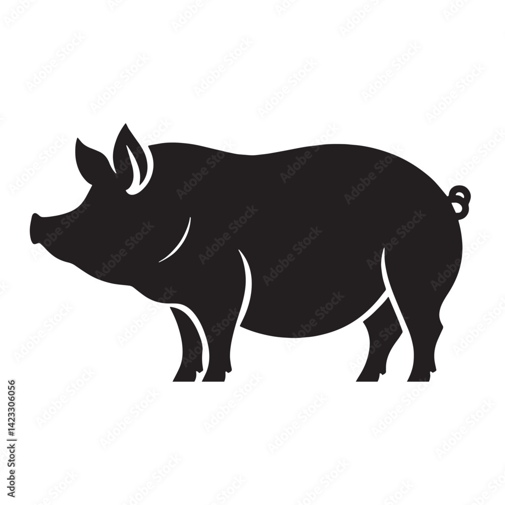 Fototapeta premium Flat pig vector silhouette made for seamless brand application – pig silhouette – pig vector – pig illustration – silhouette of pig – pig icon