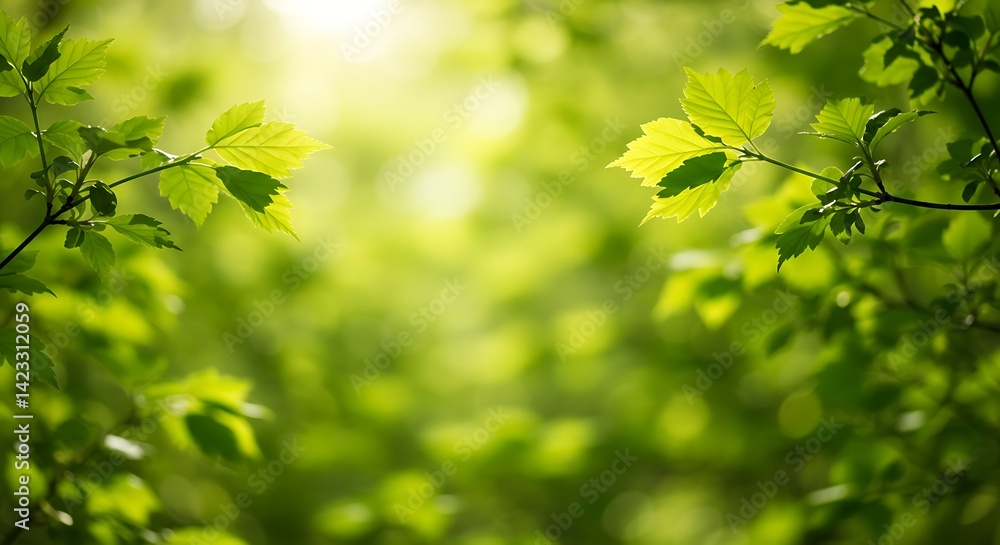 Green Leaves in Sunlight Forest Fresh Spring Background Green Leaves in Sunlight Forest Fresh Spring Background