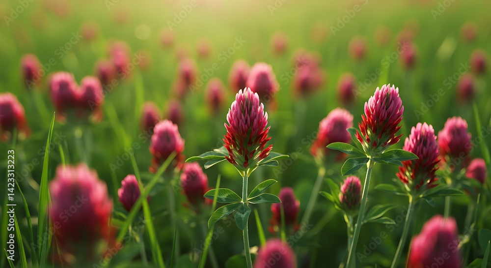 Blooming Clover Field in Summer Sunlight Close-up Blooming Clover Field in Summer Sunlight Close-up
