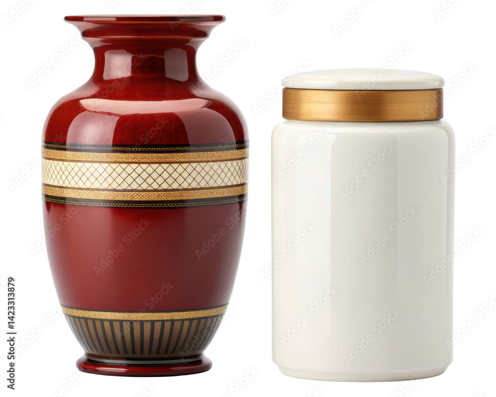 Decorative vase and storage jar with elegant designs on a transparent background Decorative vase and storage jar with elegant designs on a transparent background