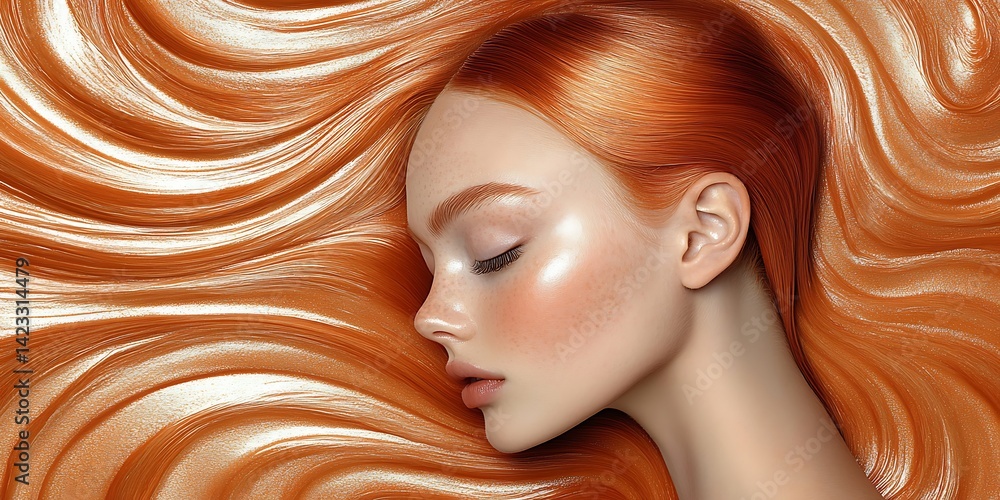 Woman's Face, Red Hair, Abstract Background