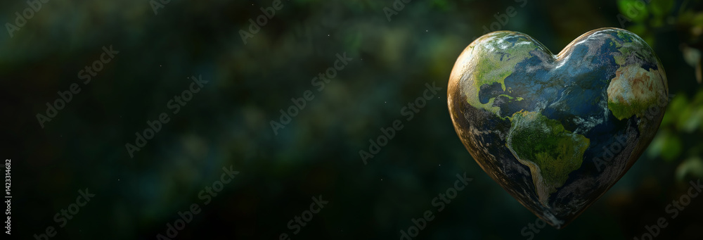 Heart-shaped Earth symbolizing global love and environmental conservation