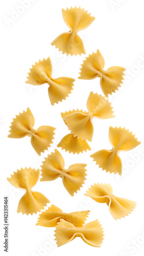 Uncooked farfalle pasta falling isolated on transparent background