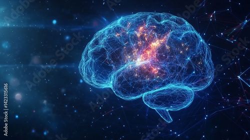 Wallpaper Mural Abstract digital brain network glowing blue and orange lights mind data dots dark human wires lines Torontodigital.ca