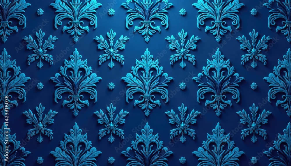 Classic damask pattern with acanthus leaves and swirls in deep blue, retro, home, ornate Classic damask pattern with acanthus leaves and swirls in deep blue, retro, home, ornate