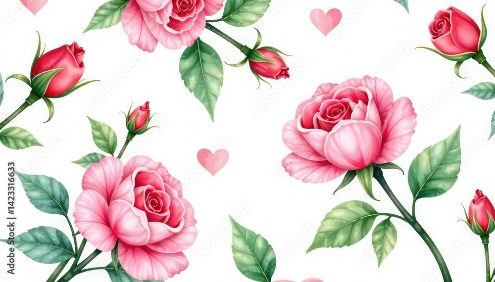 Delicate watercolor rosebuds & leaves, repeating pattern, repeating, surface pattern, romantic Delicate watercolor rosebuds & leaves, repeating pattern, repeating, surface pattern, romantic