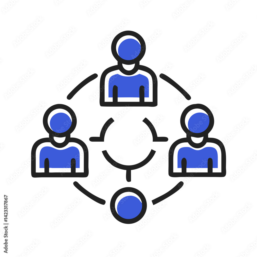 Research collaboration with connected people in circle icon Research collaboration with connected people in circle icon