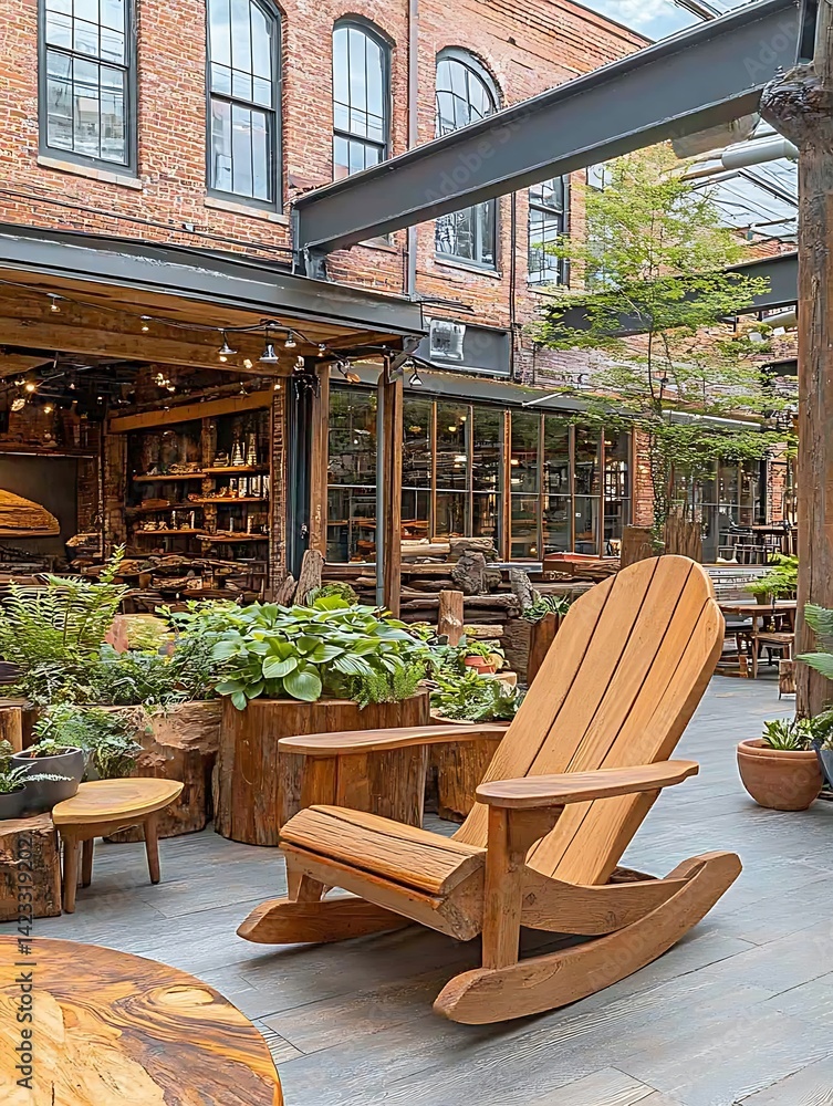 Wooden Rocking Chair, Urban Courtyard