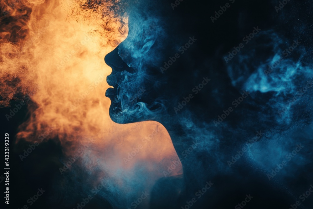 Ethereal Smoke Portrait of a Woman with Dramatic Color Contrast and Mystical Vibes Ethereal Smoke Portrait of a Woman with Dramatic Color Contrast and Mystical Vibes