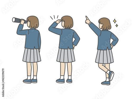 探索ポーズの女の子セット