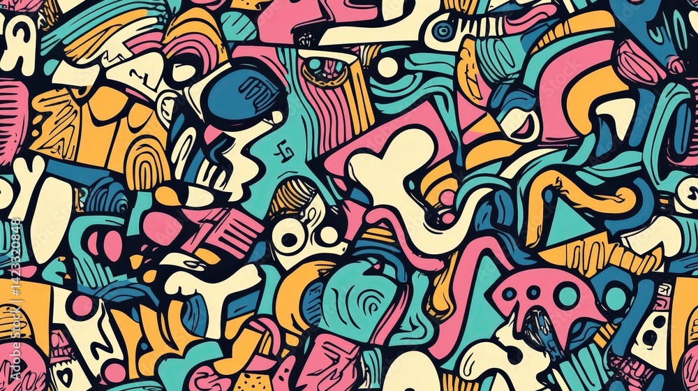 Fototapeta premium Creative doodle art with different shapes seamless texture map pattern background