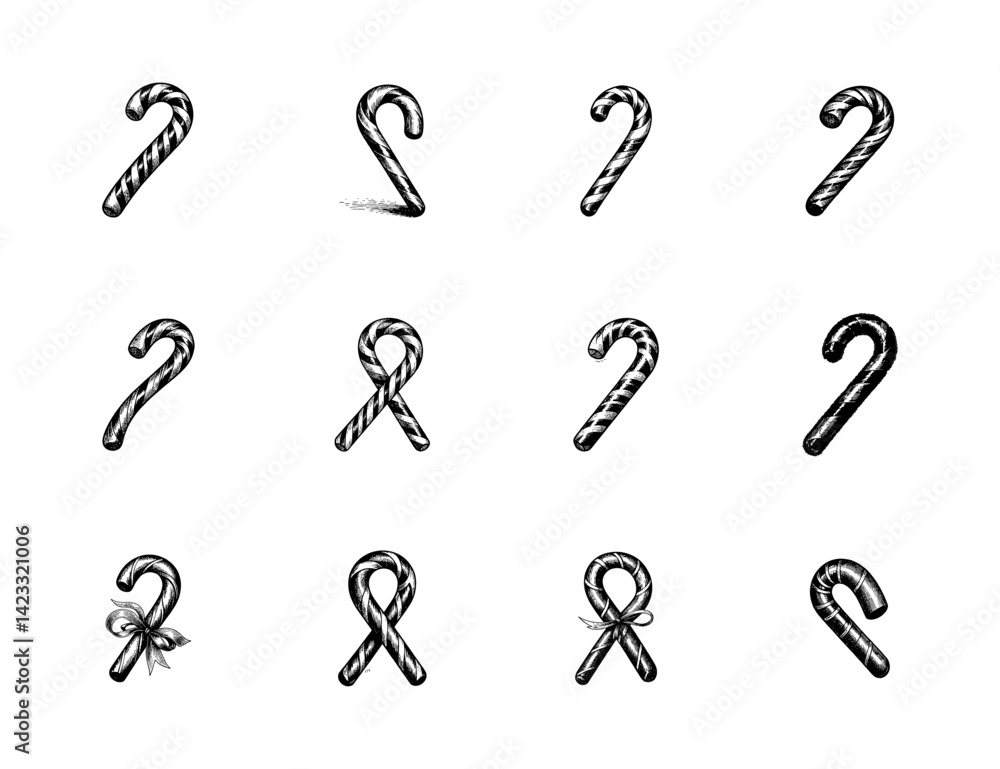 Vector engraving style illustration of a Candy Cane Vector engraving style illustration of a Candy Cane