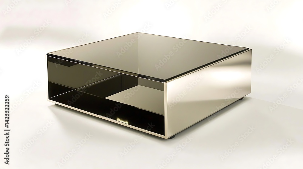 Shiny, black and silver coffee table with a glass top Shiny, black and silver coffee table with a glass top