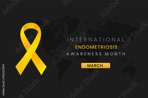 Endometriosis Awareness Month background design with Yellow silk ribbon