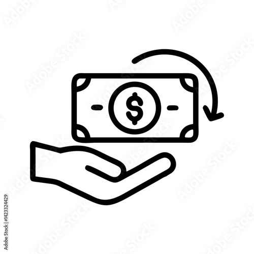 Hand holding cashback dollar bill icon, black friday