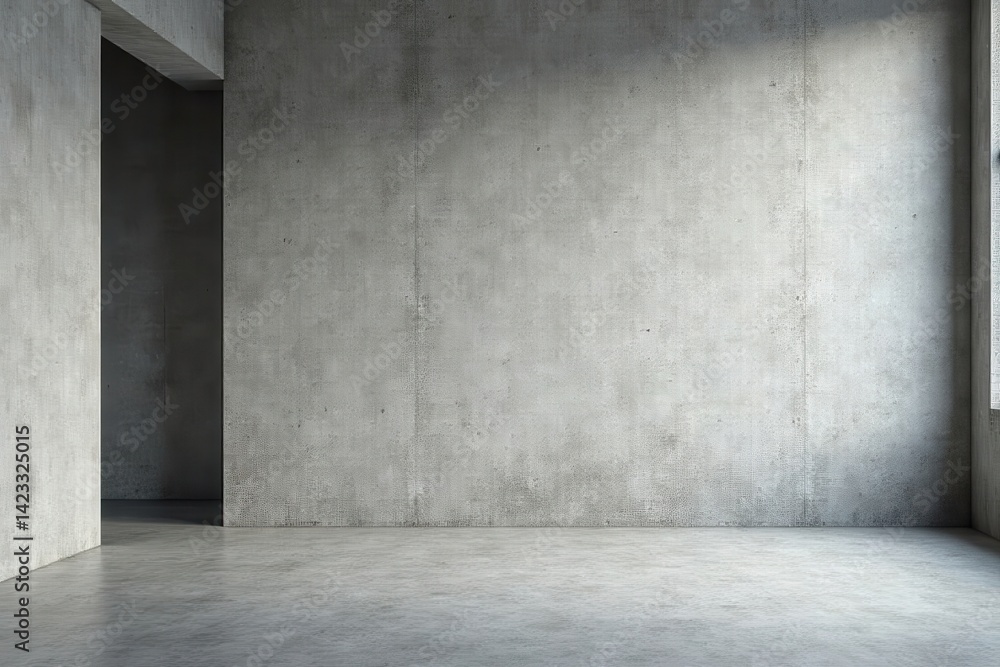 Stark gray wall, bare concrete floor Minimalist interior , single color, room, construction Stark gray wall, bare concrete floor Minimalist interior , single color, room, construction