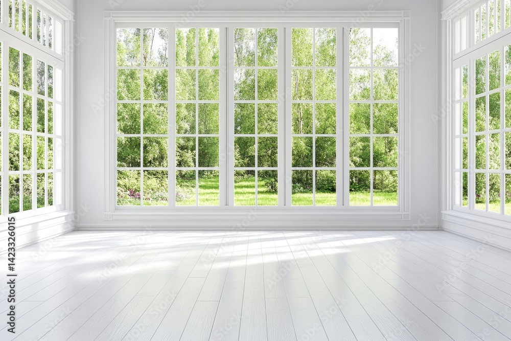 Fototapeta premium Bright, airy room with large windows