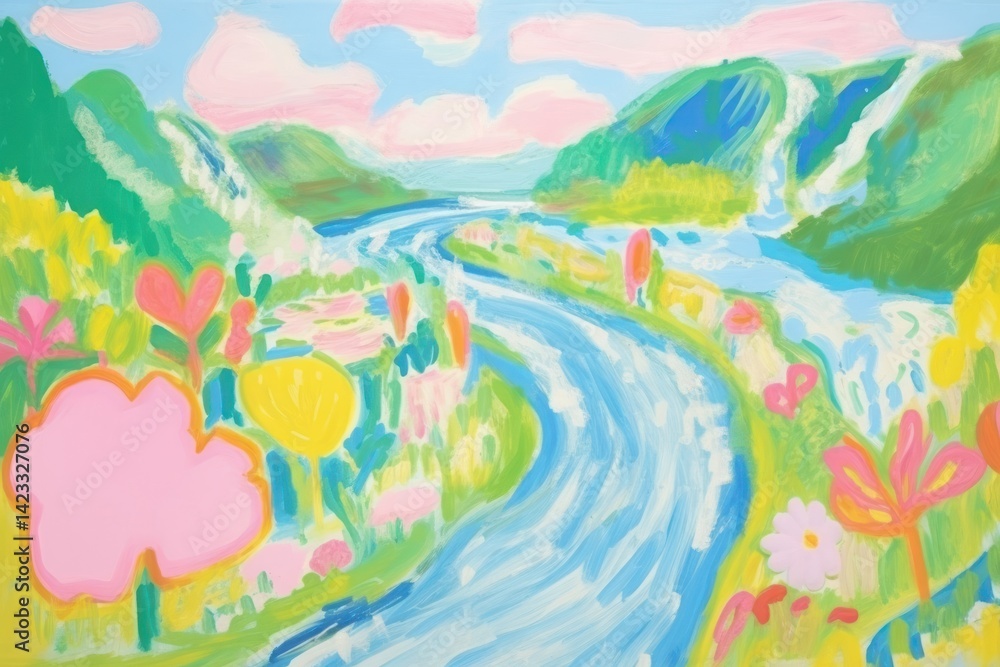 River painting art backgrounds.