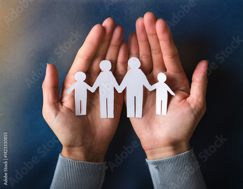 Hands Cradling Paper Cutout of Family Symbolizing Togetherness and Support