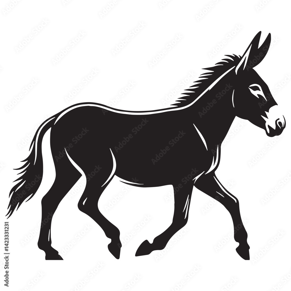 Obraz premium Simplified mule icon with strong silhouette lines in vector format – mule silhouette – mule vector – mule illustration – silhouette of mule – mule icon
