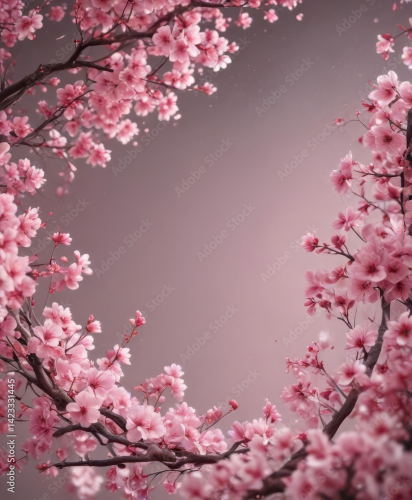 Fototapeta premium Abstract pink sakura petals swirl, ethereal backdrop, floral, effect
