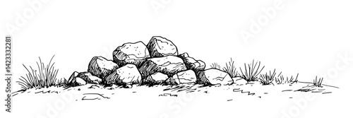 pile of rocks on ground hand drawn nature vector illustration