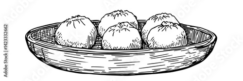 plate with five chinese dumplings doodle sketch vector