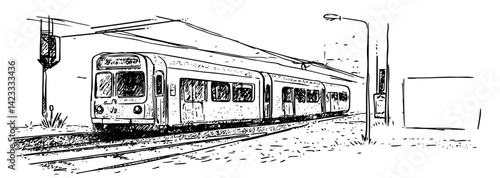 passenger train at city station platform vector