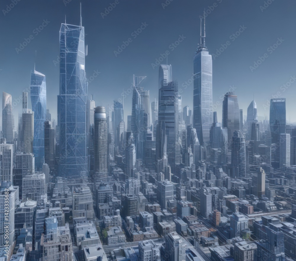 Obraz premium Blueprint city skyline, intricate lines, architectural details, metropolis, lines, elevation