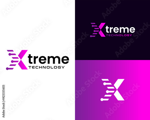 Logo design about letter X and technology icons.