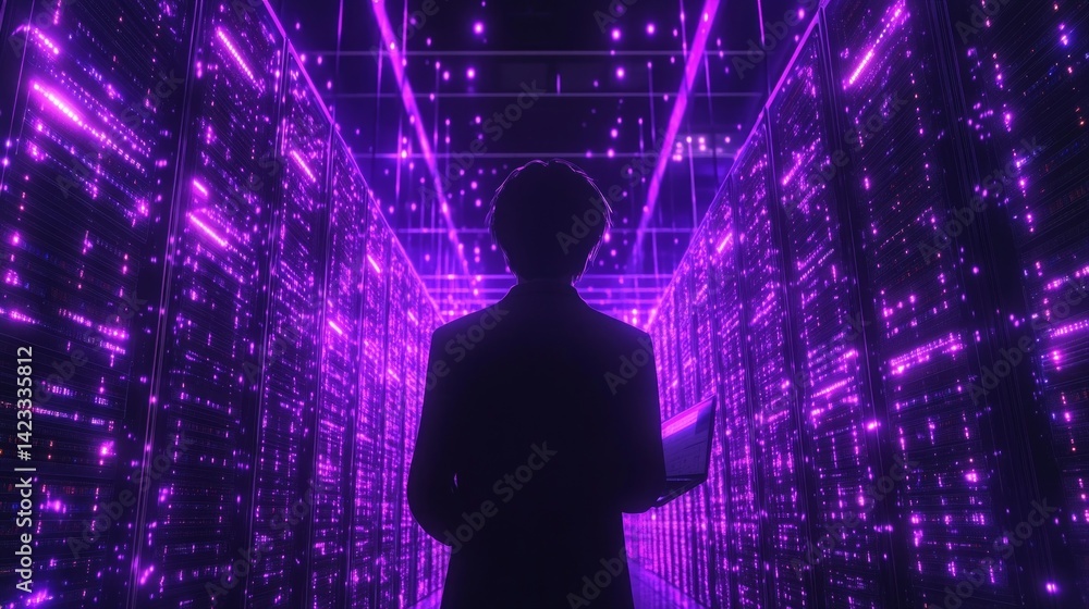 Human silhouette surrounded by futuristic neon lines and lights. Background for technological projects, presentations, digital products Human silhouette surrounded by futuristic neon lines and lights. Background for technological projects, presentations, digital products
