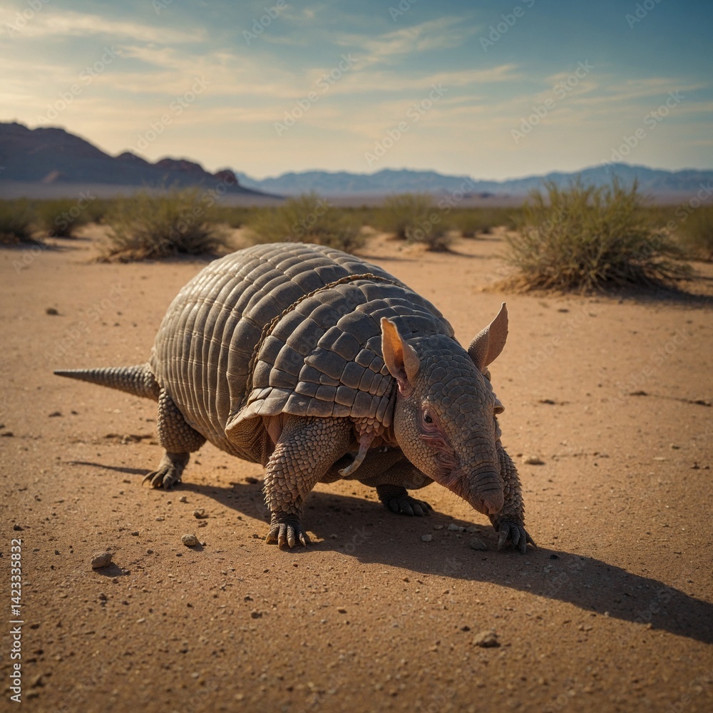 Fototapeta premium Armadillo Crawling in a Desert