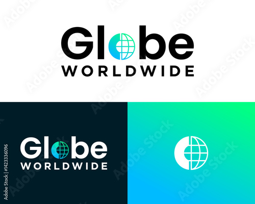 Logo design about a globe inside the letter O.