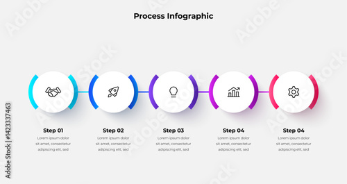 Linear Modern Infographic Showing Five Steps for Business Processes