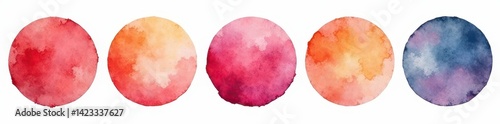 Set of painted watercolor circles, rich tones, gradient effects, graphic, painting