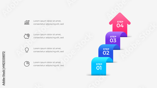 A visually appealing infographic featuring a four step ascending path design symbolizing growth and progress, complemented by modern icons for business and development concepts