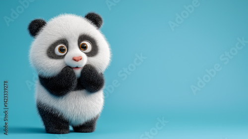 Cute panda showcasing playful curiosity against a bright blue background