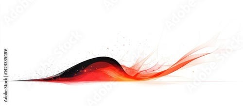 A dynamic abstract design featuring flowing red and black lines on a white background.