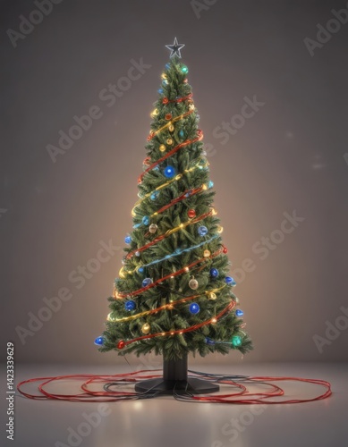 Abstract electric Christmas tree, vibrant cables and lights , power, tree