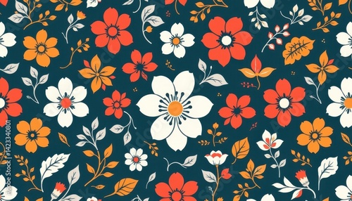 Wallpaper Mural A playful pattern of intertwined flowers and leaves, combining different line styles and thicknesses. Torontodigital.ca