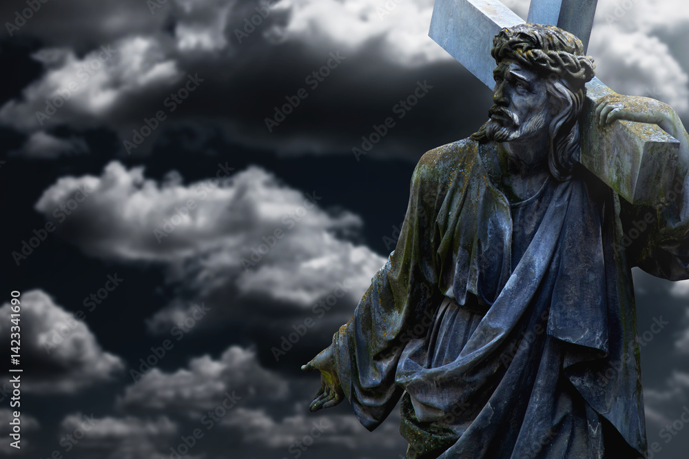 Fototapeta premium Jesus Christ with the Holy Cross. Close up. Copy space for text.