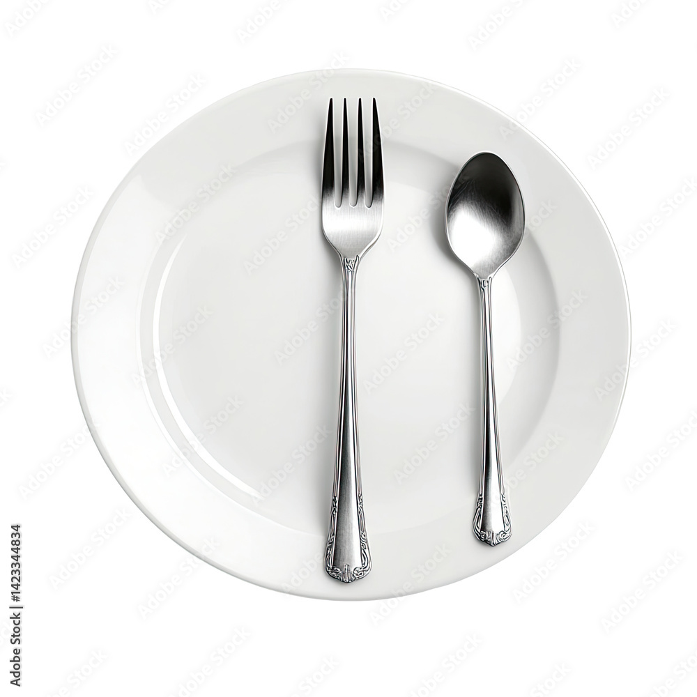 Empty plate with fork and spoon Empty plate with fork and spoon